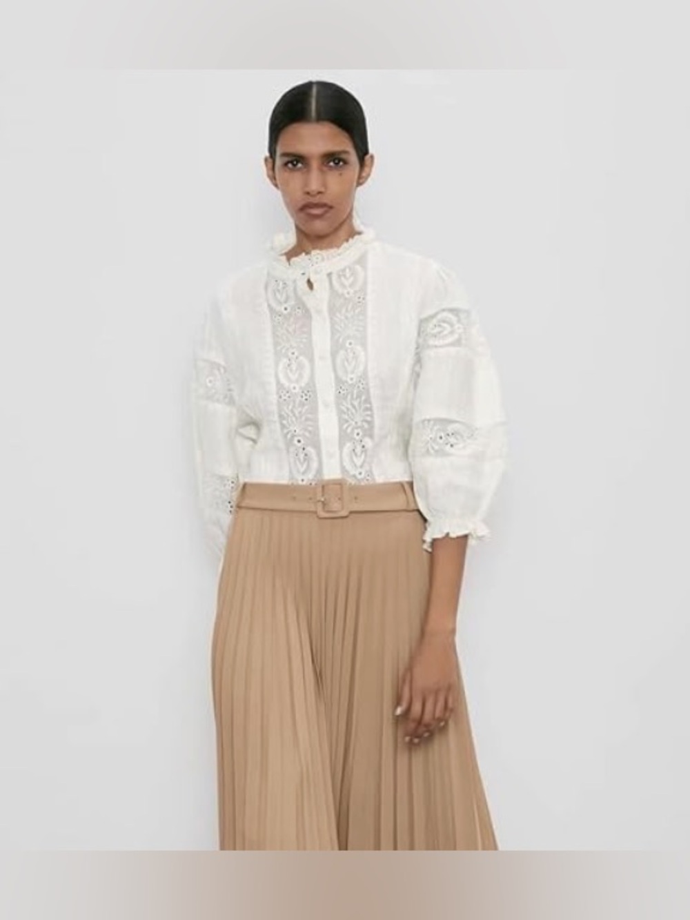 White Structured Eyelet Top